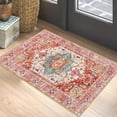 thumbnail image 1 of Washable Area Rug, 2x3 Small Entryway Rug Non-Slip Boho Vintage Rug with Rubber Backing, Low Pile Faux Wool Distressed Floor Carpet for Indoor Door Mat, Kitchen, Laundry (Pink), 1 of 8