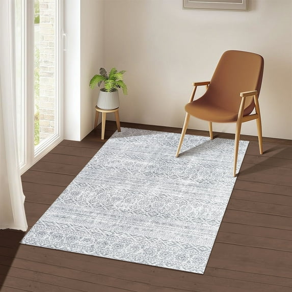 Washable Area Rug 3x5 Rugs for Living Room Retro Flowers Machine Non-Slip Bedroom Rug Vintage Trellis Throw Rug Distressed Carpet for Dining Room Office Carpet