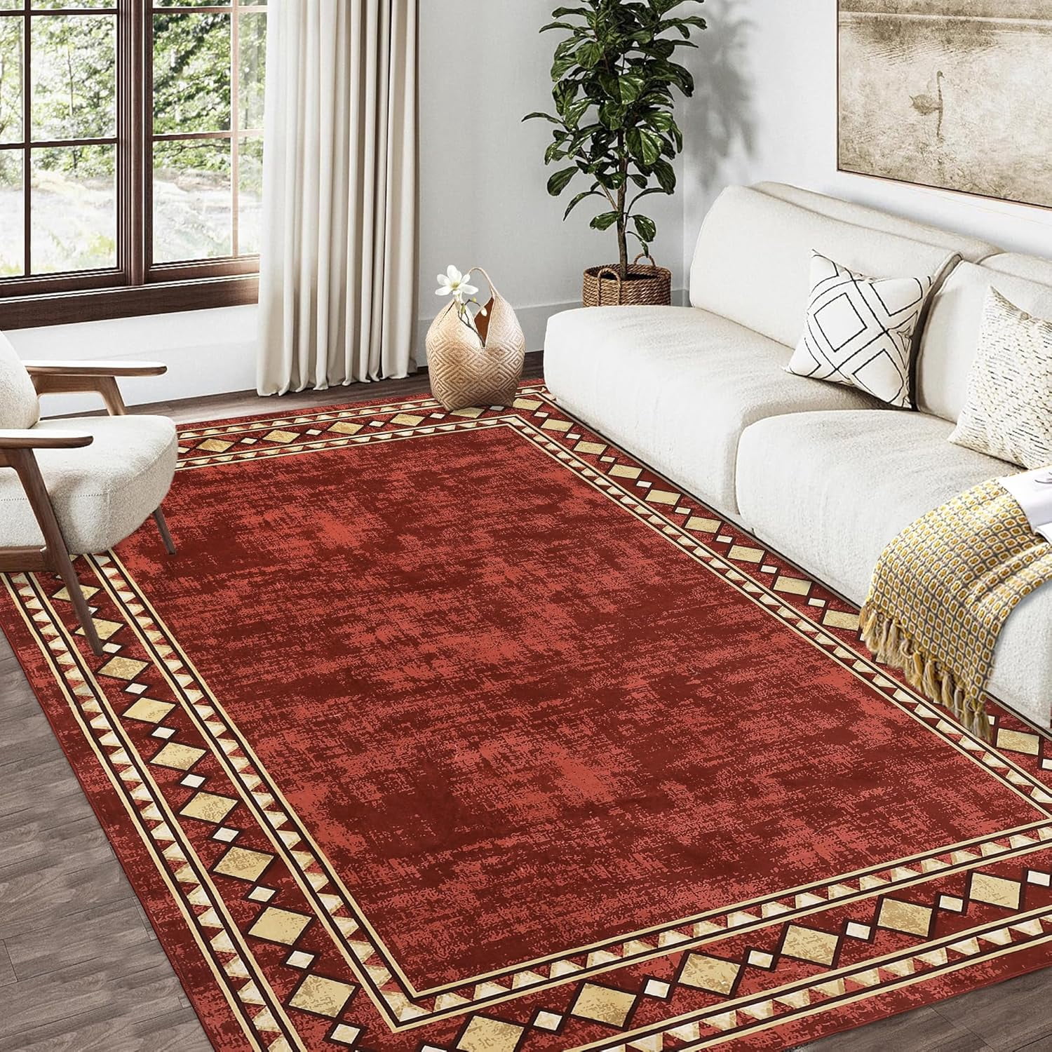 Lakeside Retreat Red 9x12 Area Rug - Rustic Cabin Farmhouse Style For Living Room, Bedroom, Dining Room