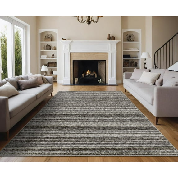 Washable Area Rug 4x6 Modern Abstract Accent Carpet Non-Slip Backing Non-Shedding Contemporary Floor Cover Striped Transitional Rug OfficeGrey