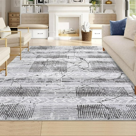 Washable Area Rug 5' x 7' Rugs, Ultra Thin Dining Room Rugs Bedroom Rug, Boho Distressed Farmhouse Accent Indoor Throw Rugs Floor Carpet for Living Room Bedroom, Gray
