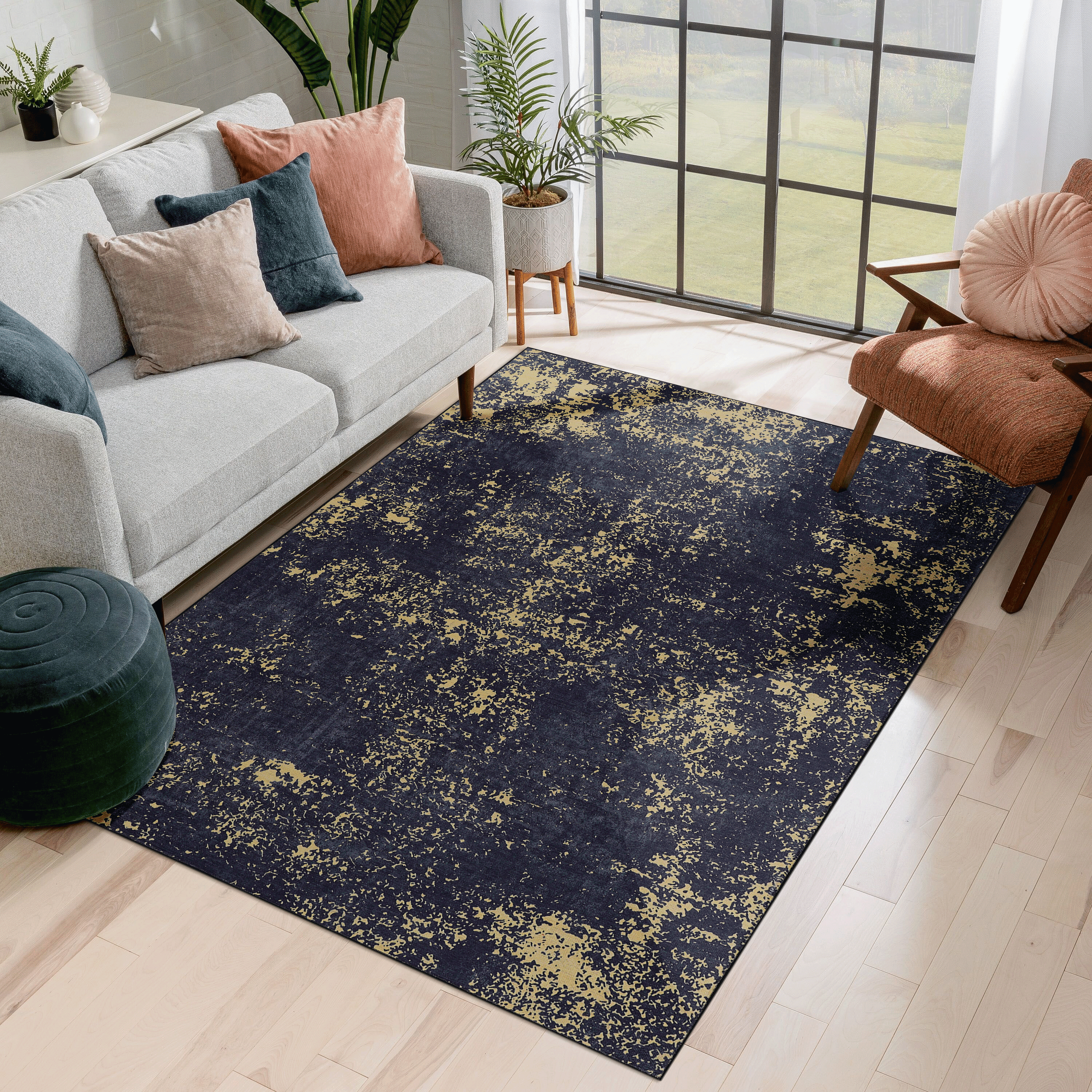 Washable Area Rug 5' x 8' Non-Slip Low Pile Chenille Rug Stain Resistant Indoor Carpet for Living Room Bedroom Dining Room Kitchen Hallway Playroom