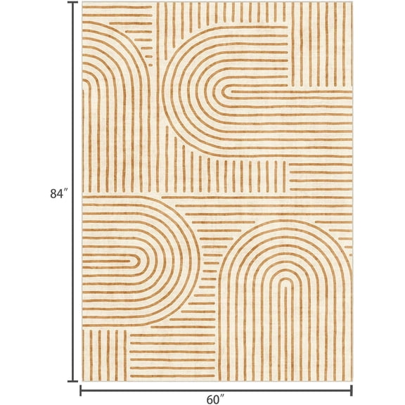 Washable Area Rug 5x7 - Boho Living Room Rug Soft Bedroom Rug Ultra-Thin Orange Modern Abstract Rainbow Dining Room Rugs Indoor Carpet for Living Room Nursery Room Home Decor