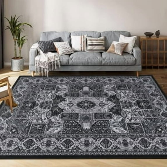 Washable Area Rug 5x7,Large Soft Rugs for Living Room,Non-Shedding Vintage Rugs for Indoor High Traffic Areas,Low Pile Non-Slip Rug for Dining Room Office