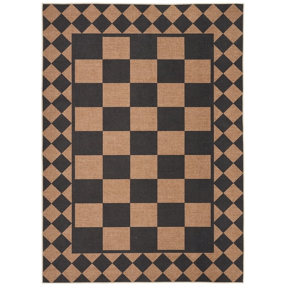 Washable Area Rug 5x7 Modern Checkered Easy Jute Rug, Non-Shedding Low Pile Indoor Outdoor Carpet, Contemporary Floor Mats, Easy Cleaning, for Bedroom, Backyard, Black Brown