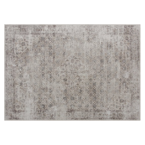 Washable Area Rug 5x7, Non-Slip Traditional Carpet for Living Room Bedroom, Light Mixed-Brown, Soft Chenille, Machine Washable Rug