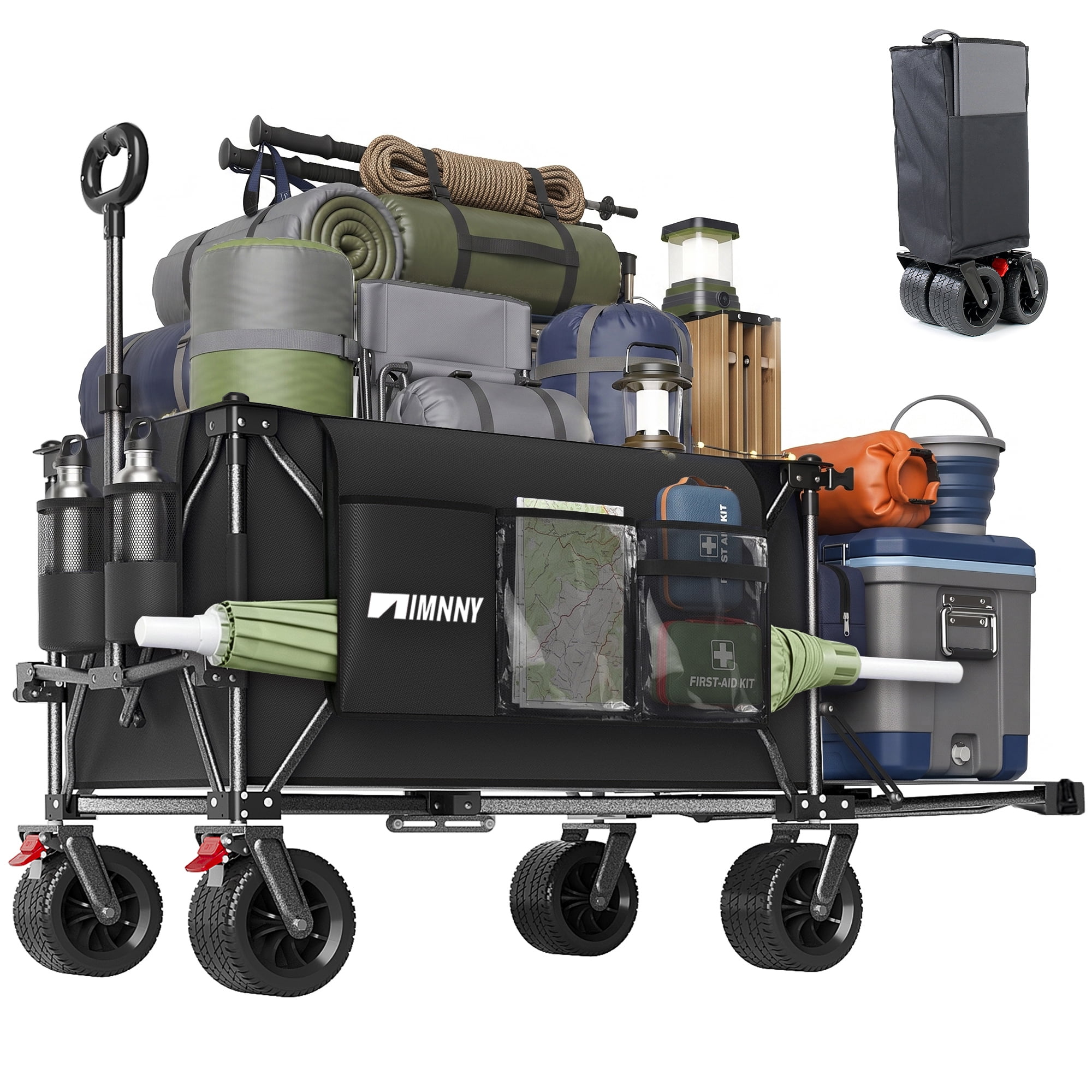 Folding Wagon with Removable Fabric 500 lbs Capacity 300L Storage 58 Long Frame All-Terrain Wheels