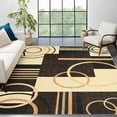 thumbnail image 1 of Washable Area Rug 6x9 Abstract Circles Non Slip Contemporary Stain Resistant Soft Low Pile Accent Rug for Indoor Dining Room, Brown, 1 of 7