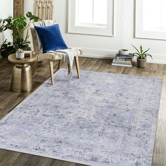 Washable Area Rug 6x9, Non-slip For , Blue/cream Tone 6x9 Rug, Low-pile Hallway, Style