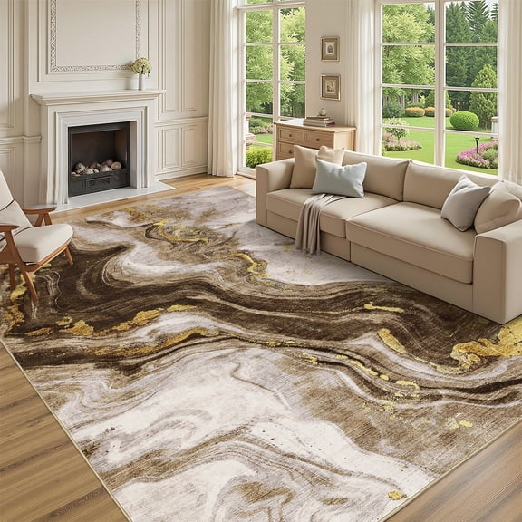 Washable Area Rug 8x10 Modern Abstract Accent Carpet, Non-Slip TPR Backing, Ultra Soft Low Pile Pearl Velvet, for Bedroom Living Room Kitchen