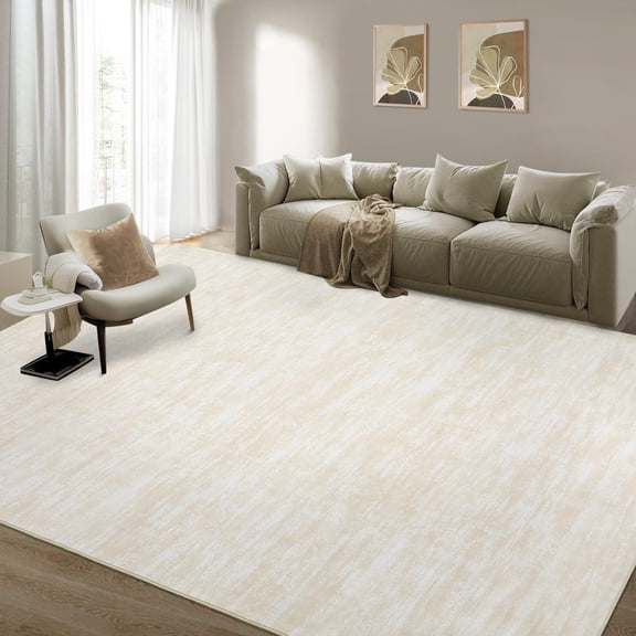 Washable Area Rug 8x10 Rugs for Living Room Non Slip Solid Rug Throw Rugs Low Pile Large Area Rugs Bedroom Rug Stain Resistant Carpet for Classroom Office Cream/White