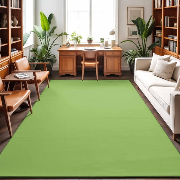 Washable Area Rug 9 x 12 ft Abstract Solid Color Simple Avocado Green Low Saturation Soft Non Slip Rugs Stain Repellent Indoor Felt Carpet for Living Dining Room Bedroom Home Office