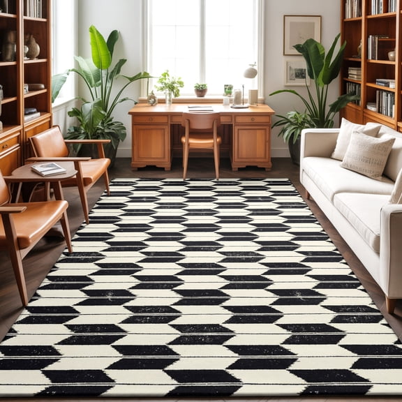 Washable Area Rug 9 x 12 ft Arrow Feathers Retro Black Beige Arrow Feather Soft Non Slip Rugs Stain Repellent Indoor Felt Carpet for Living Dining Room Bedroom Home Office