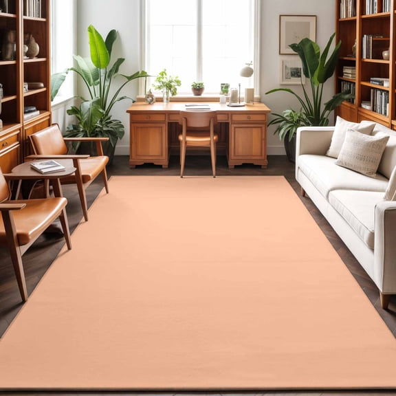Washable Area Rug 9 x 12 ft Peach Fuzz Coral Soft Non Slip Rugs Stain Repellent Indoor Felt Carpet for Living Dining Room Bedroom Home Office