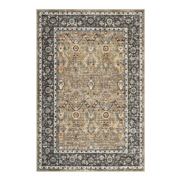 Washable Area Rug, 9x12 Persian Vintage Rugs, Pet & Child Friendly, Ultra-Thin Foldable Vintage Rugs for Bedroom, Dining Room, Home Office, Low Pile Rug, Non-Shedding, Camel