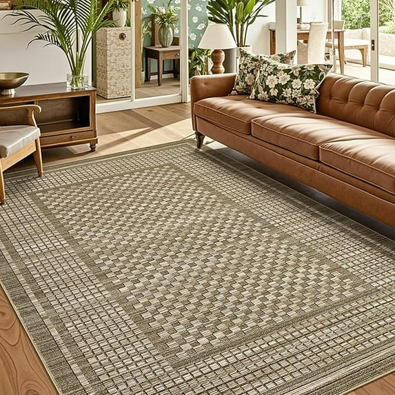 Washable Area Rug 9x12 Rug for Bedroom Modern Living Room Rugs Farmhouse Non Slip Large Area Rug Soft Throw Rugs Stain Resistant Carpet for Classroom Dining Room Nursery Brown 9'x12'