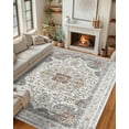 thumbnail image 1 of Washable Area Rug 9x12, Vintage Retro Carpet with Non-Slip Backing, Floral Pattern Floor Rugs for Entryway, Kitchen, Bathroom, Living Room, Hallways, Bedroom, Camel, 1 of 7