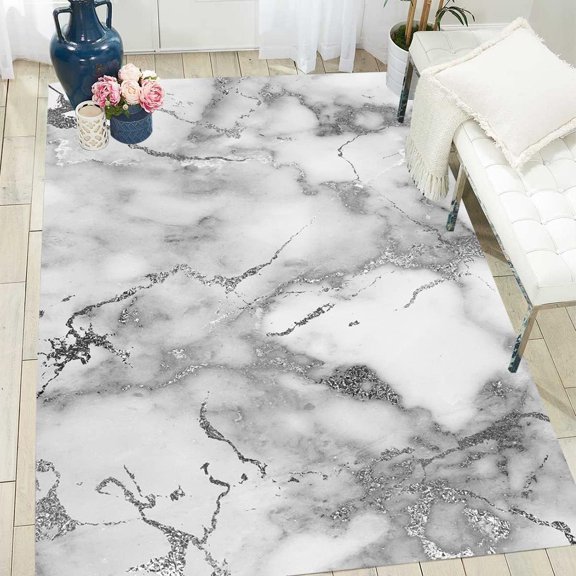 Washable Area Rug Grey 3'x5' Abstract Marble Carpet for Living Room Bedroom Dining Kitchen Modern Fluffy Nursery Playroom Office Floor Deco Rugs Washable Bathmat