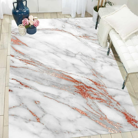 Washable Area Rug Grey Rose Gold 2'x3' Abstract Marble Carpet for Living Room Bedroom Dining Kitchen Modern Fluffy Nursery Playroom Office Floor Deco Rugs Washable Bathmat