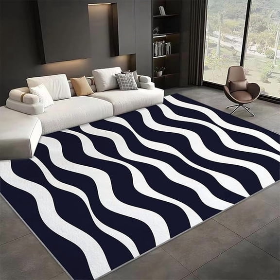 Washable Area Rug, Large Soft Rugs Minimalist Wave Lines Low Pile Bedroom Rug Area Rugs for Dining Room Minimalist Non-Slip Stain Resistant Home Decor Rug 2 x 3ft