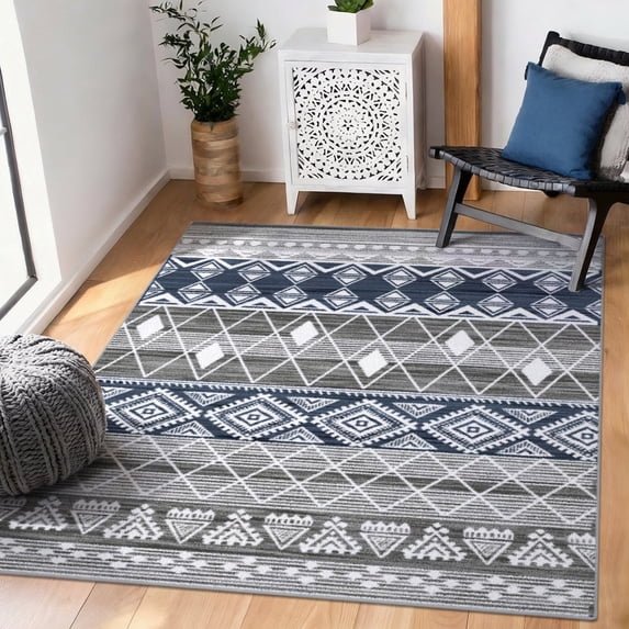 Washable Area Rug for Living Room, 4'x6' Bohemian Aztec Non-Slip indoor Rug, Soft Low Pile & Stain Resistant Polyester Geometric Carpet for Bedroom, Dining Room, Kitchen, Entryway, Nursery