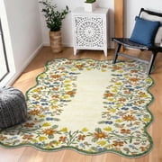 Washable Area Rug for Living Room, 4'x6' Floral Non-Slip indoor Rug, Soft Low Pile & Stain Resistant Boho Accent Carpet for Bedroom, Dining Room, Kitchen, Entry