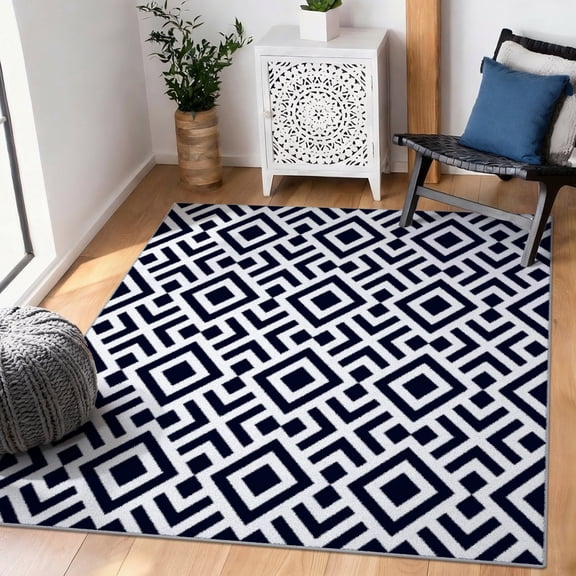 Washable Area Rug for Living Room, 4'x6' Geometric Diamond Non-Slip indoor Rug, Soft Low Pile & Stain Resistant Carpet for Bedroom, Dining Room, Kitchen, Entryway, Nursery