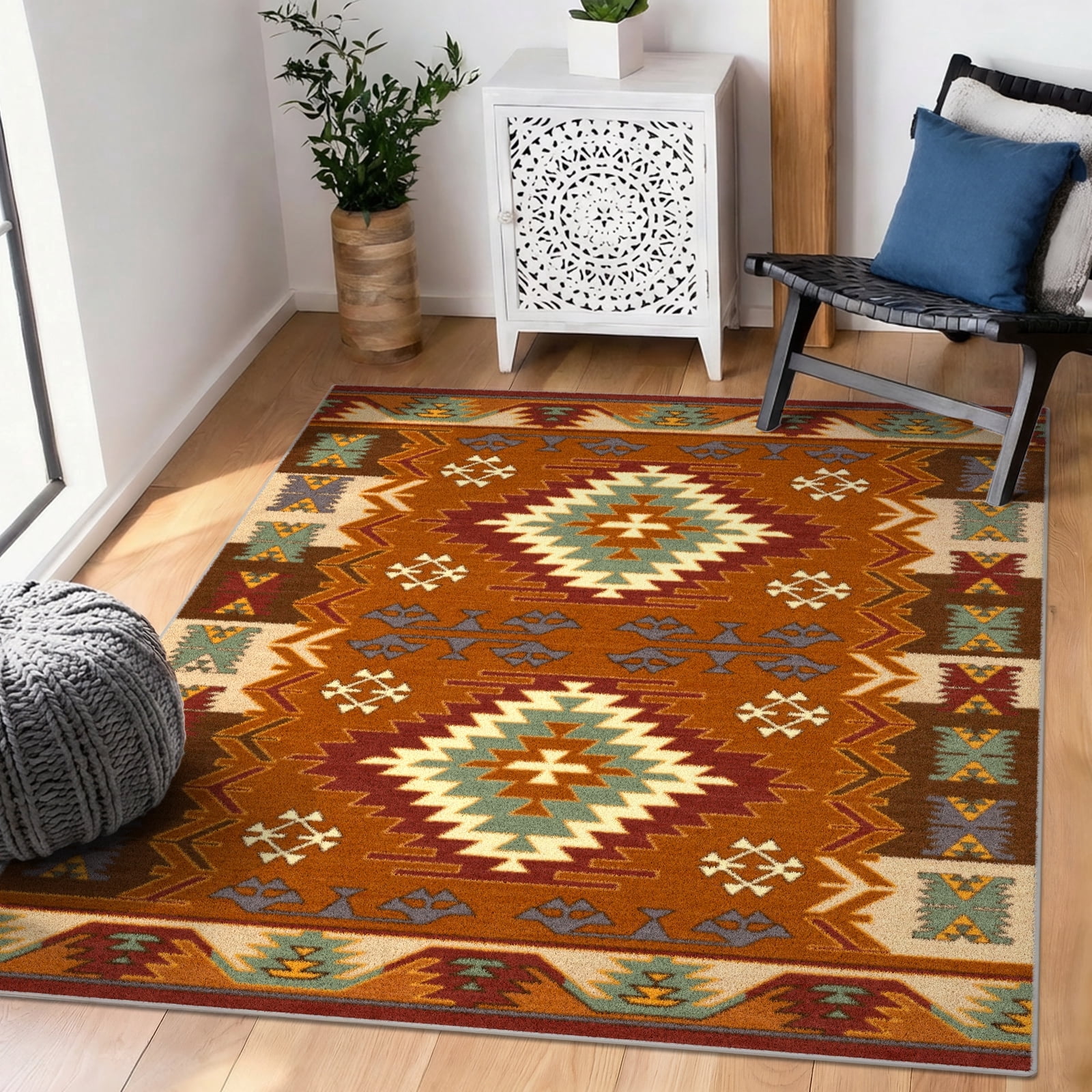 Washable Area Rug for Living Room, 4'x6' Geometric Pattern Non-Slip indoor Rug, Soft Low Pile & Stain Resistant Carpet for Bedroom, Dining Room, Kitchen, Entryway, Nursery