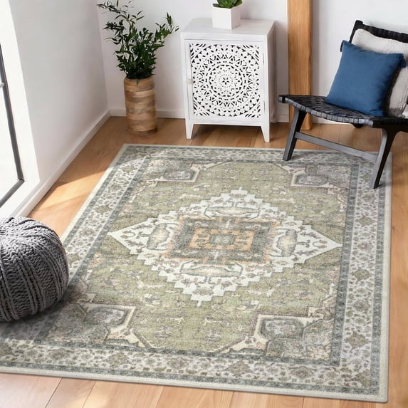 Washable Area Rug for Living Room, 4'x6' Vintage Boho Non-Slip indoor Rug, Soft Low Pile & Stain Resistant Carpet for Bedroom, Dining Room, Kitchen, Entryway, Nursery