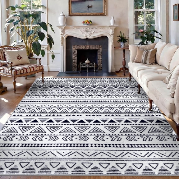 Washable Area Rug for Living Room, 5'x7' Aztec Tribal Non-Slip indoor Floor Mat, Soft Low Pile & Stain Resistant Carpet for Bedroom, Dining Room, Kitchen, Entryway, Nursery