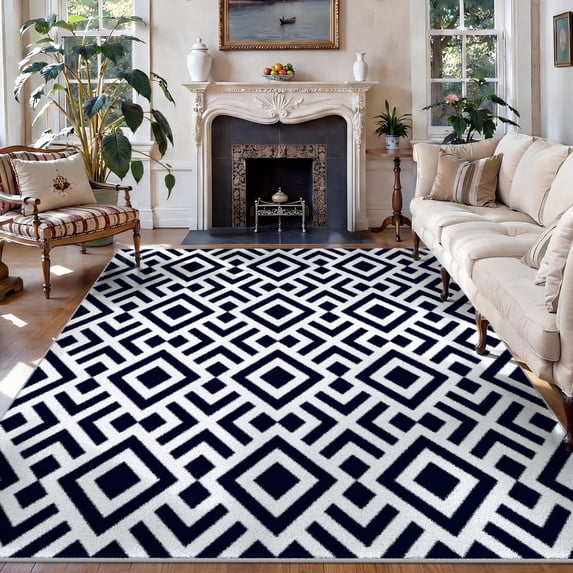 Washable Area Rug for Living Room, 5'x7' Geometric Diamond Non-Slip indoor Rug, Soft Low Pile & Stain Resistant Carpet for Bedroom, Dining Room, Kitchen, Entryway, Nursery