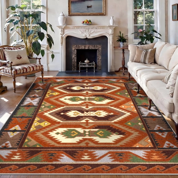 Washable Area Rug for Living Room, 5'x7' Geometric Pattern Non-Slip indoor Rug, Soft Low Pile & Stain Resistant Carpet for Bedroom, Dining Room, Kitchen, Entryway, Nursery