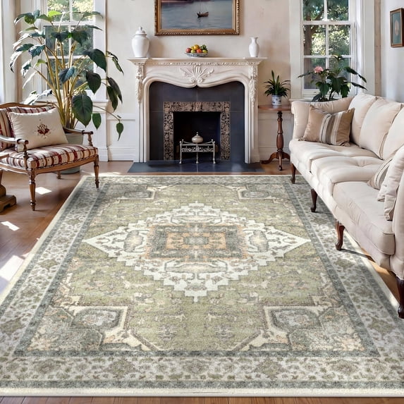 Washable Area Rug for Living Room, 5'x7' Vintage Boho Non-Slip indoor Rug, Soft Low Pile & Stain Resistant Carpet for Bedroom, Dining Room, Kitchen, Entryway, Nursery