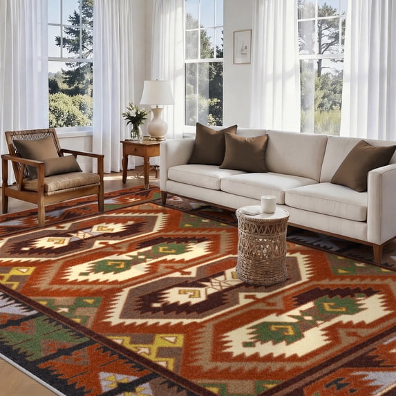 Washable Area Rug for Living Room, 6'x9' Geometric Pattern Non-Slip indoor Rug, Soft Low Pile & Stain Resistant Carpet for Bedroom, Dining Room, Kitchen, Nursery,Home office