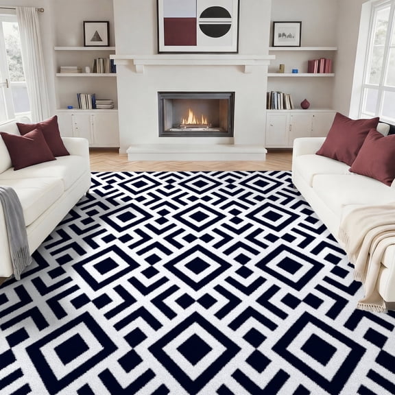 Washable Area Rug for Living Room, 8'x10' Geometric Diamond Non-Slip indoor Rug, Soft Low Pile & Stain Resistant Carpet for Bedroom, Dinning Room, Office