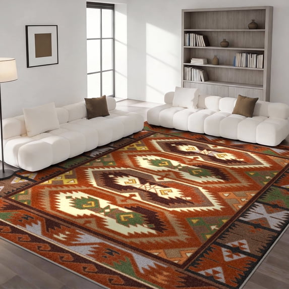 Washable Area Rug for Living Room, 9'x12' Geometric Pattern Non-Slip indoor Rug, Soft Low Pile & Stain Resistant Carpet for Bedroom, Dining Room, Home office