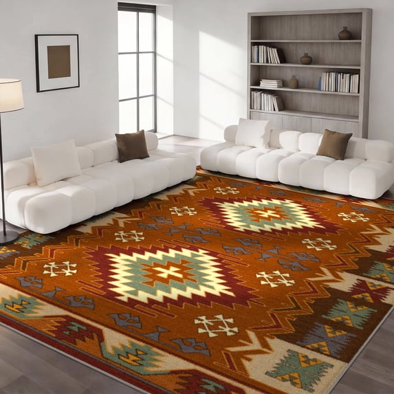 Washable Area Rug for Living Room, 9'x12' Geometric Pattern Non-Slip indoor Rug, Soft Low Pile & Stain Resistant Carpet for Bedroom, Dining Room, Home office