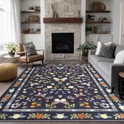 Area Rugs for Living Room, Homasen 6'x9' Washable Non-slip Indoor Rug Boho Butterfly Black, Soft Low Pile Stain Resistan