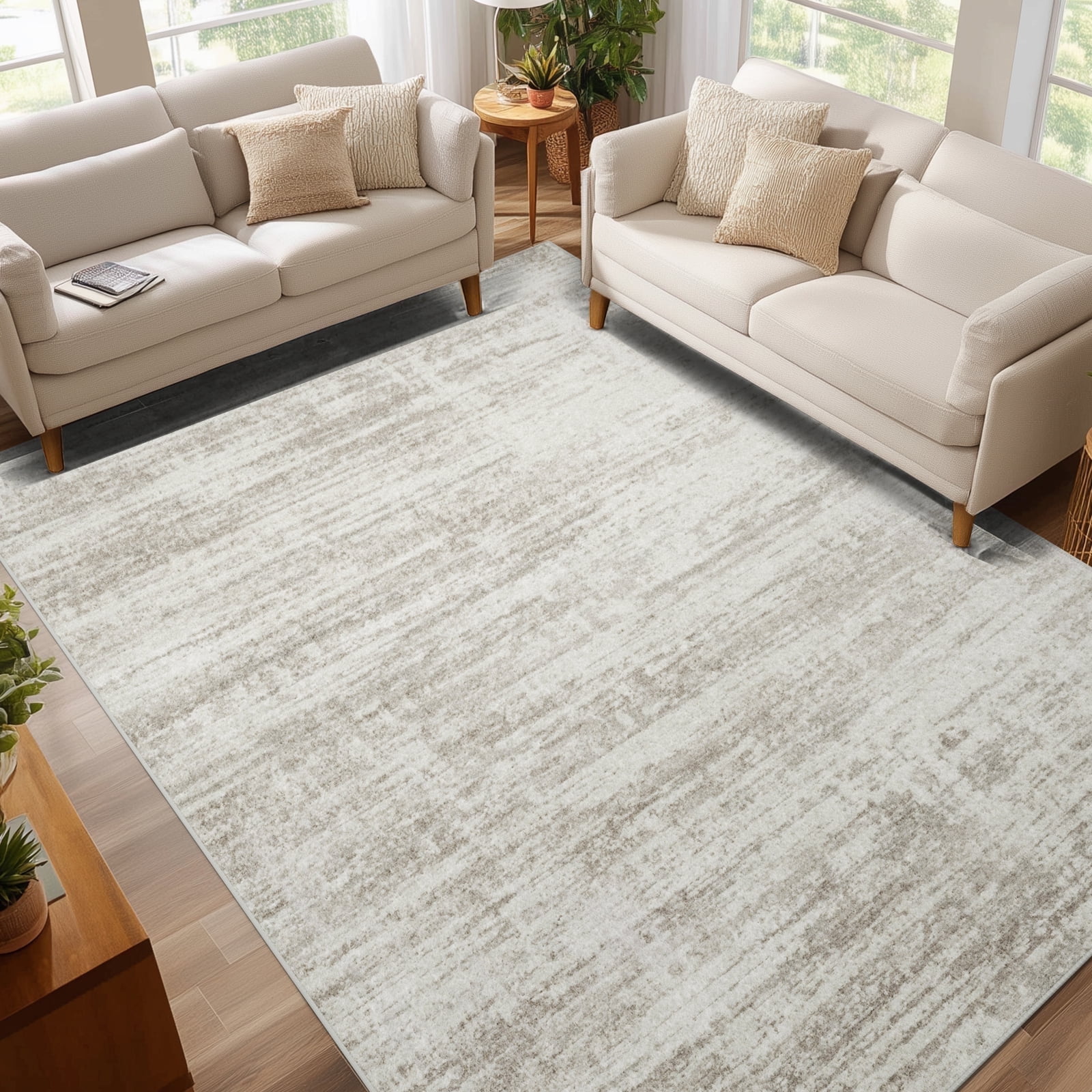 Area Rugs for Living Room, Homasen 6'x9' Washable Non-slip Indoor Non-slip Rug Neutral Boho Beige, Soft Low Pile Stain Resistant Carpet for Bedroom Dining Room