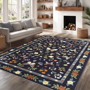 Area Rugs for Living Room, Homasen 8'x10' Washable Indoor Rug Boho Butterfly Black, Soft Low Pile Stain Resistant Carpet