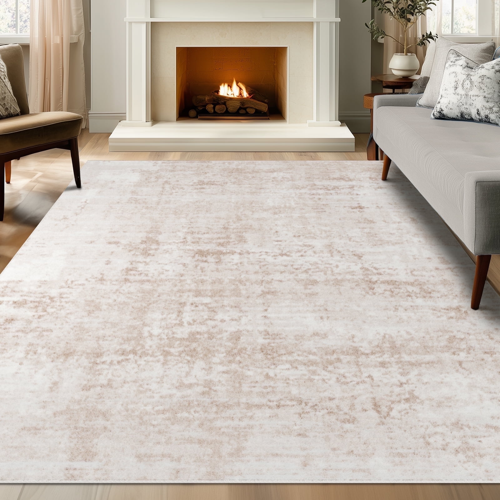Area Rugs for Living Room, Homasen 8'x10' Washable Indoor Rug Boho White Beige, Soft Low Pile Stain Resistant Carpet for Bedroom, Dinning Room
