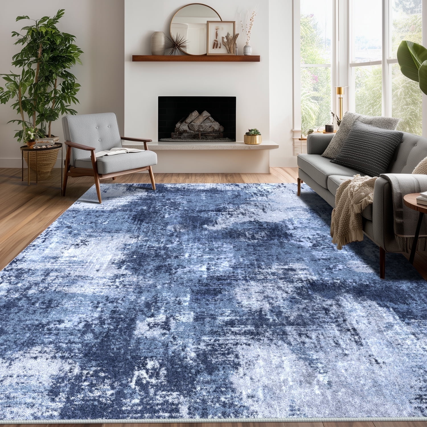 Area Rugs for Living Room, Homasen 8'x10' Washable Indoor Rug Morden Abstract Blue, Soft Low Pile Stain Resistant Carpet for Bedroom, Dinning Room