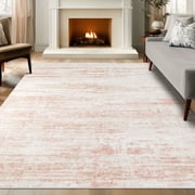 Area Rugs for Living Room, Homasen 8'x10' Washable Indoor Rug Neutral Boho Pink, Soft Low Pile Stain Resistant Carpet fo