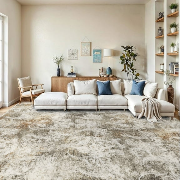 Area Rugs for Living Room, Bedroom, 9’ x 12’ Abstract Art Washable Rug Soft Non Slip Rug Low Pile