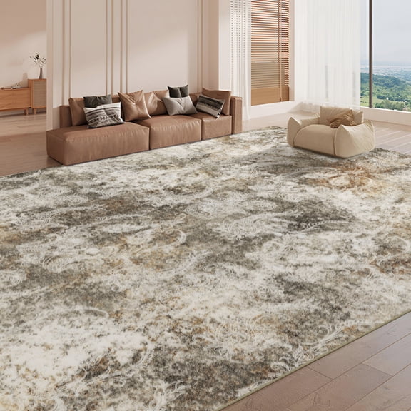 Washable Area Rug for Living Room, NovDeco 8'x10' Boho Blue Floral Print Indoor Rug, Soft Low Pile & Stain Resistant Carpet for Bedroom Dining Room