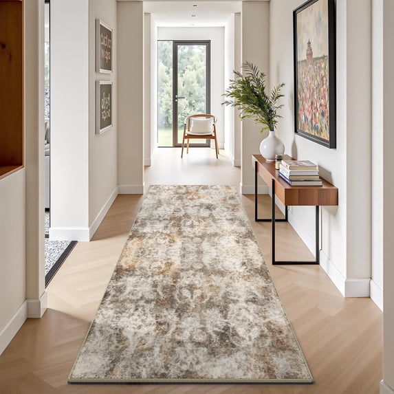 Novinter Abstract Gray Area Rug, Art Washable Loommed Rug, Non Slip Soft Rugs Low Pile for Living Room, Dining Room, Office, 2’ x 6’