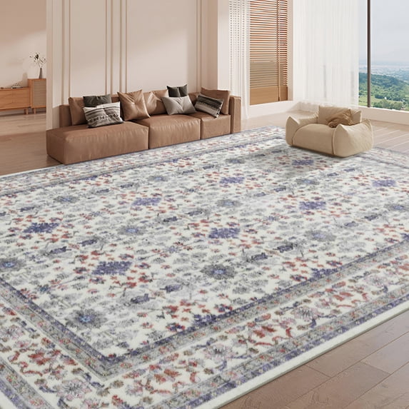 Area Rug 8’ x 10’, Bohemia Vintage Eclectic Floral Pastel Area Rugs, Non Slip Rug Low Pile for Bedroom, Living Room, Dining Room, Office