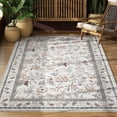 thumbnail image 1 of Washable Area Rug for Living Room, NovDeco 4'x6' Boho Khaki Floral Print Indoor Rug, Soft Low Pile&Stain Resistant Carpet for Bedroom Nursery Kitchen, 1 of 10