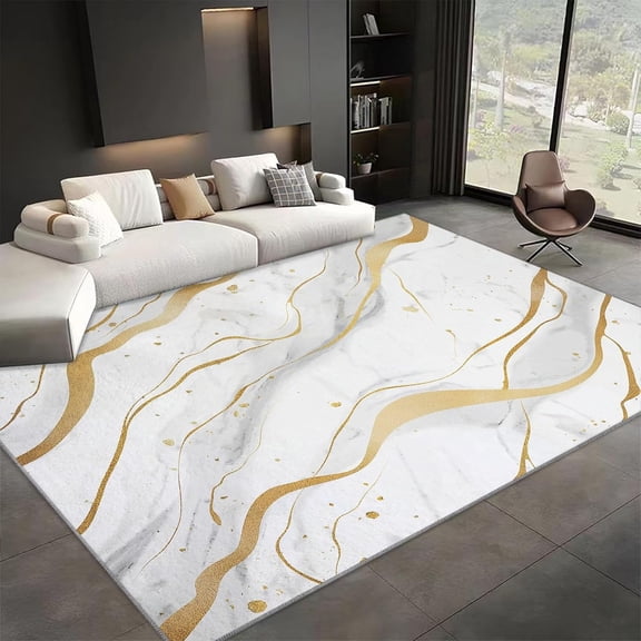 Washable Area Rug, Marble Gold Foil Texture Print Accent Floor Carpet For Dining Room Office Home, Marble Texture Soft Low-Pile Non-Slip Rugs For Living Bedroom Rug 2x3ft