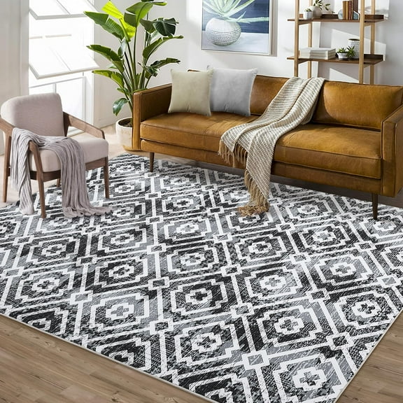 Washable Area Rug Modern Geometric Trellis Entryway Rug Area Rug Stain Resistant Non-Slip Distressed  Accent Rug for Indoor Front Entrance Kitchen Bathroom